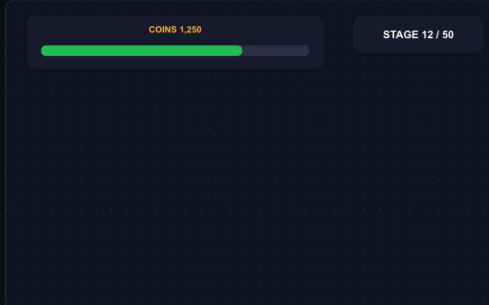 Actual HUD preset with a coin counter, stage label and progress indicator