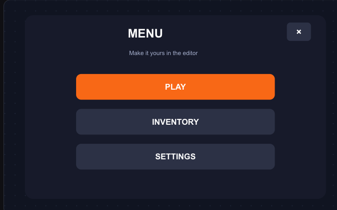 Editable Roblox game interface with a menu and Play button