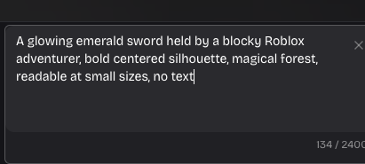 Recorded prompt describing a centered emerald sword and blocky adventurer