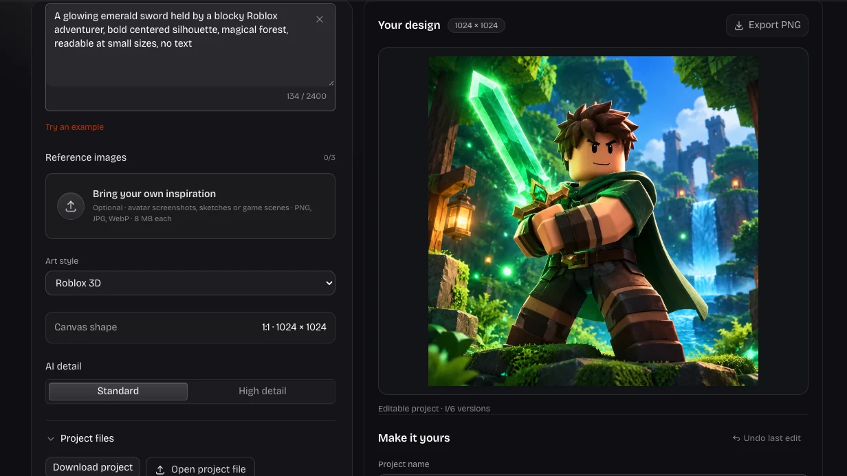 Square game icon editor with real image and finishing controls