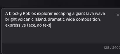 Recorded prompt describing a Roblox explorer escaping a lava wave