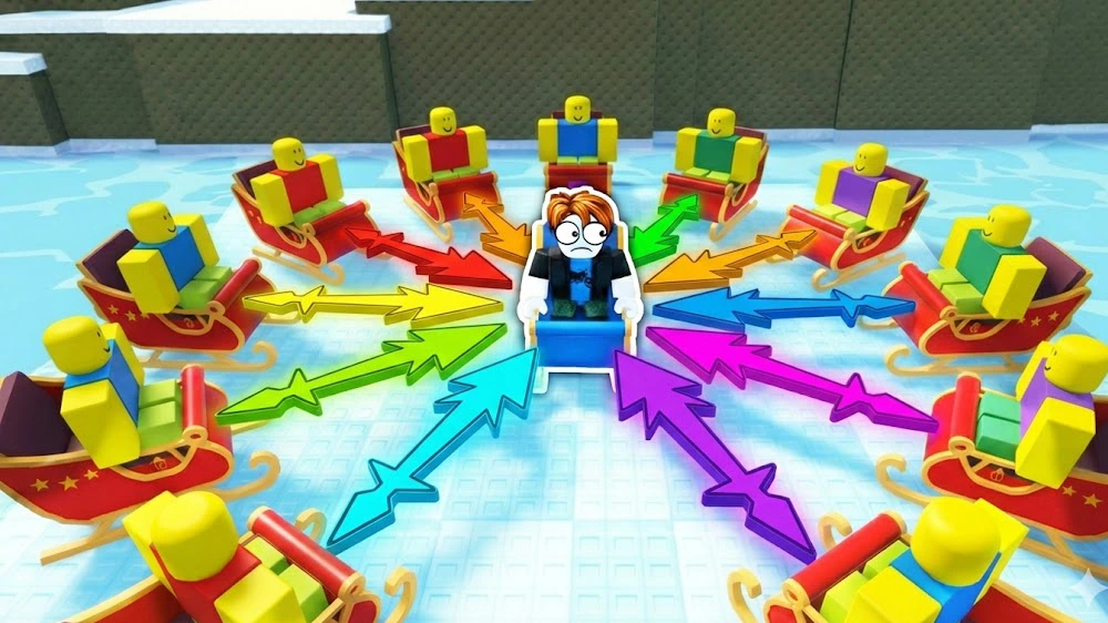 Illustrated Roblox action scene with a clear central character